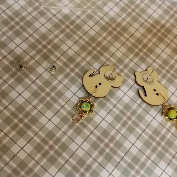 Home Made Handmade Wood & Metal Green & Yellow Button Earrings #40 - Picture 6 of 10